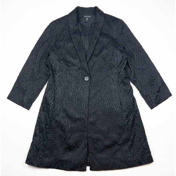 Eileen Fisher Silk Textured Jacket Women's Small Polka Dot Black Coat One Button - Picture 1 of 14